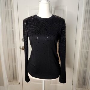INC International Concepts Black Sequin Long Sleeve Top  Size Small